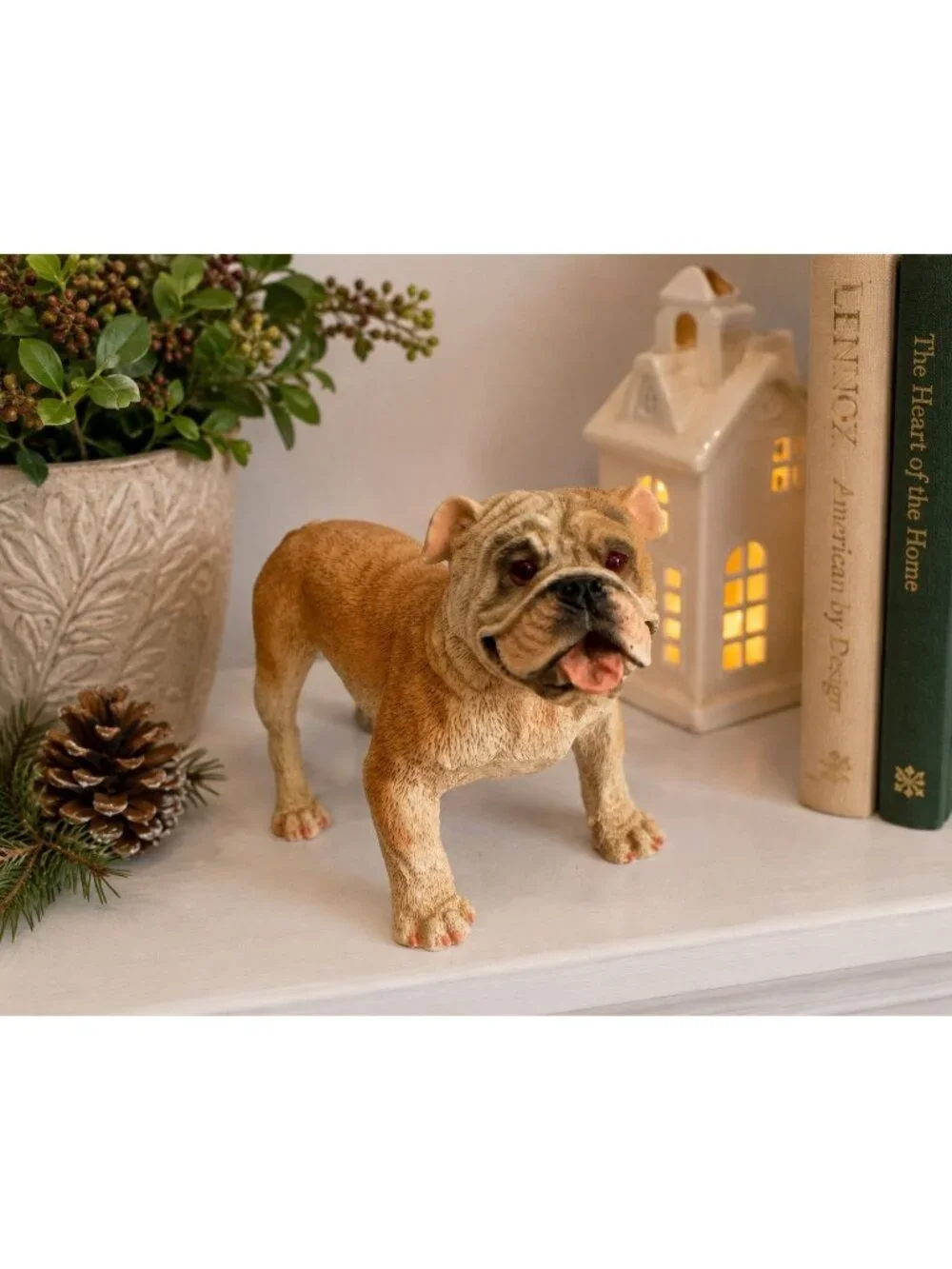 Vintage 1988 Castagna Italy English Bulldog Figurine Red Glass Eyes 5.5